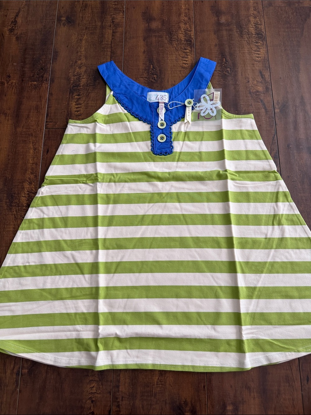 Matilda Jane Green & White Striped Tank with Blue Trim